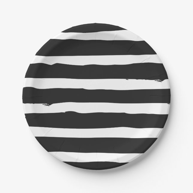 Black And White Stripes Wedding Party Paper Plates (Front)