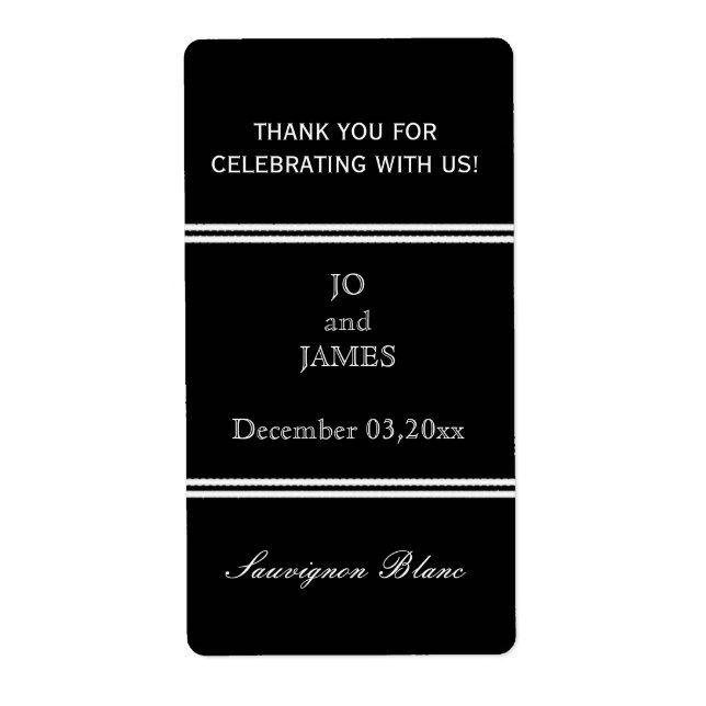 Black and white stripes wedding wine favor label (Front)