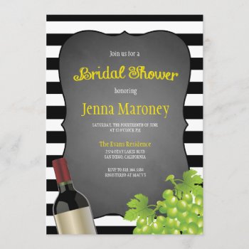 Black And White Stripes Wine Grapes Bridal Shower Invitation by GreenLeafDesigns at Zazzle