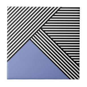 Black and white stripes with blue triangle   ceramic tile