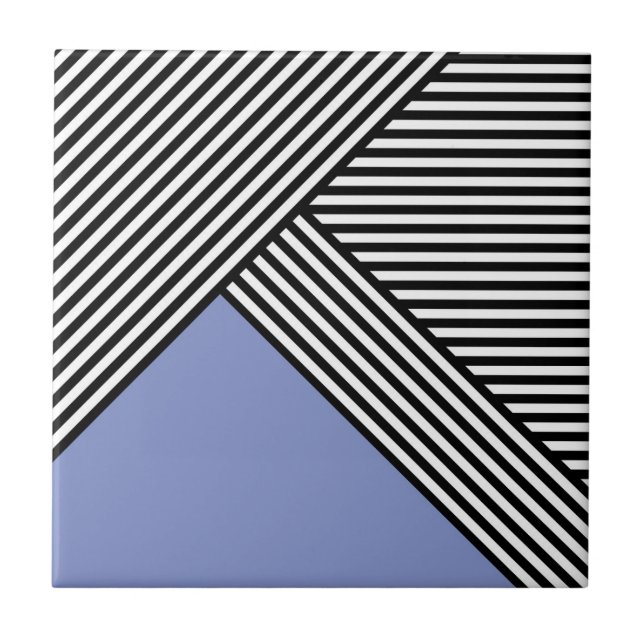 Black and white stripes with blue triangle   ceramic tile (Front)