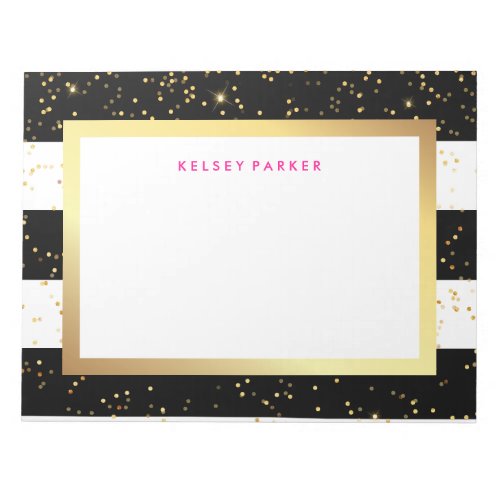 Black and White Stripes with Faux Gold Confetti Notepad