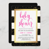 Black and White Stripes with Gold Baby Shower Invitation (Front/Back)