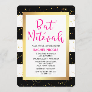 Black and White Stripes with Gold Bat Mitzvah Invitation