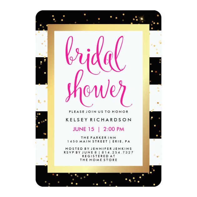Black And White Stripes With Gold Bridal Shower Invitation