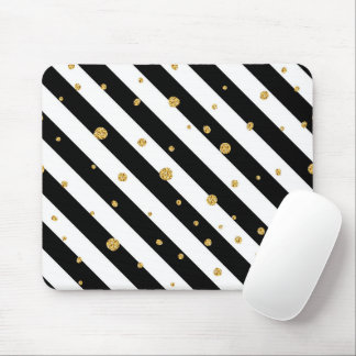 Black and white stripes with gold confetti mouse pad