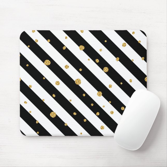 Black and white stripes with gold confetti mouse pad (With Mouse)