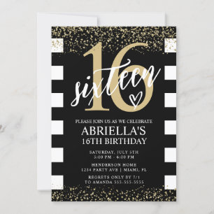 Black and White Stripes with Gold Invitation