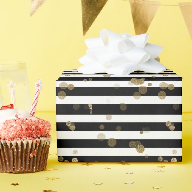 Black and White Stripes with Gold Wrapping Paper (Birthday Party)