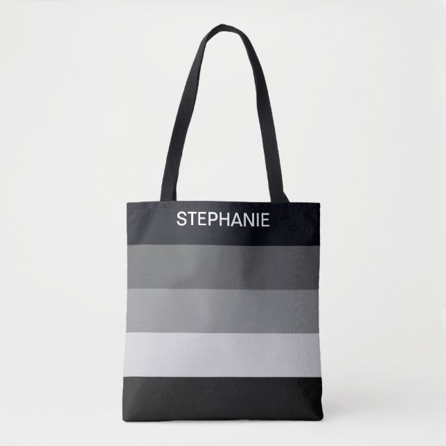 Black and white stripes with monogrammed tote bag (Front)