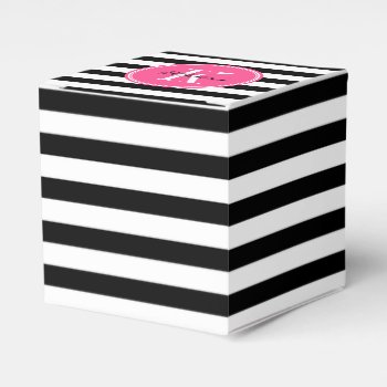 Black And White Stripes With Pink Monogram Favor Boxes by PastelCrown at Zazzle
