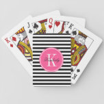 Black And White Stripes With Pink Monogram Playing Cards at Zazzle