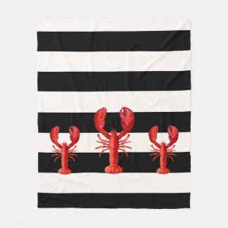 Black and white stripes with red lobsters fleece blanket