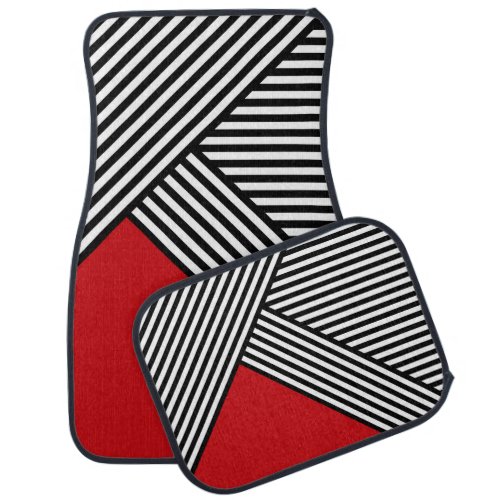 Black and white stripes with red triangle car floor mat