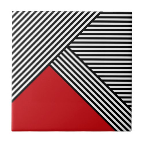 Black and white stripes with red triangle ceramic tile