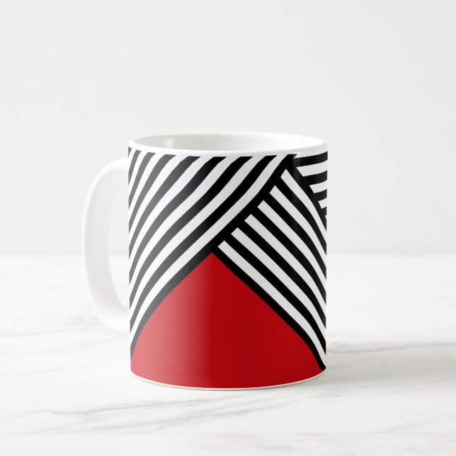 Black and white stripes with red triangle coffee mug (Front Left)