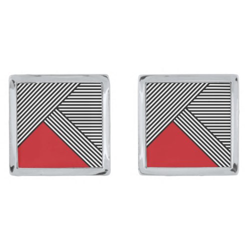 Black and white stripes with red triangle cufflinks