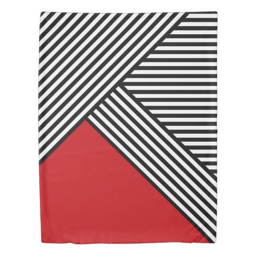 Black and white stripes with red triangle duvet cover