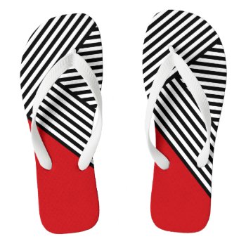 Black And White Stripes With Red Triangle Flip Flops by BattaAnastasia at Zazzle