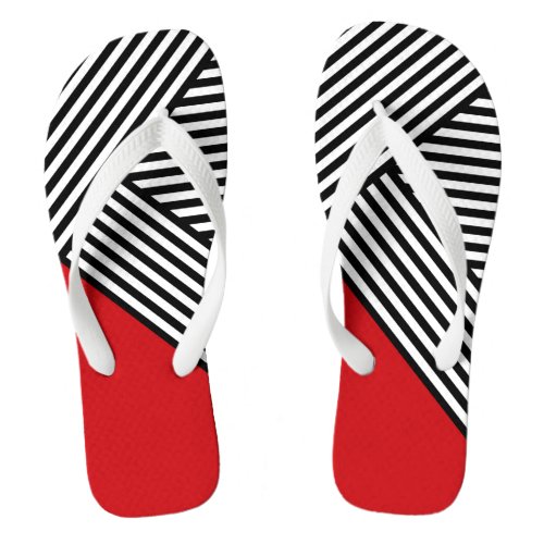Black and white stripes with red triangle flip flops