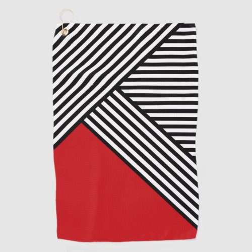 Black and white stripes with red triangle golf towel