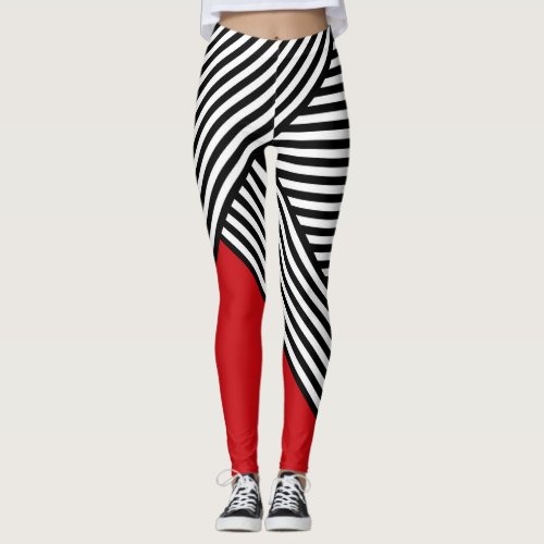Black and white stripes with red triangle leggings