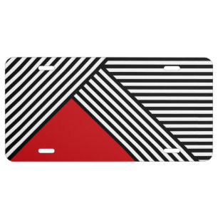 Black and white stripes with red triangle license plate