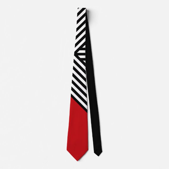 Black and white stripes with red triangle neck tie (Front)