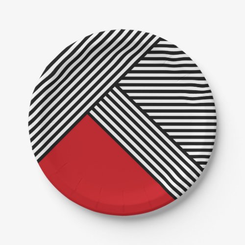 Black and white stripes with red triangle paper plates