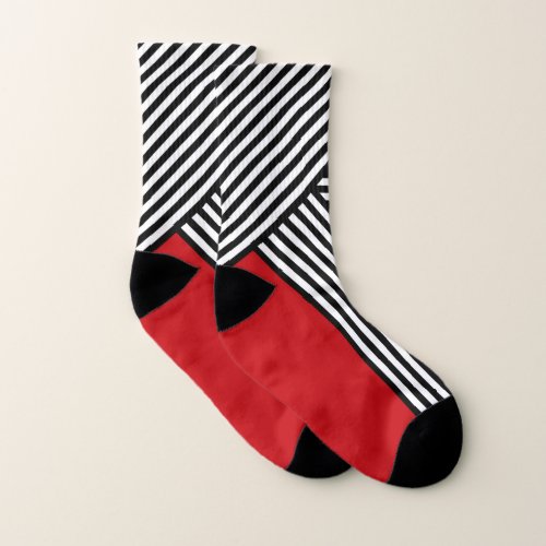 Black and white stripes with red triangle socks