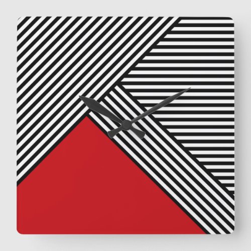 Black and white stripes with red triangle square wall clock
