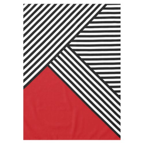 Black and white stripes with red triangle tablecloth