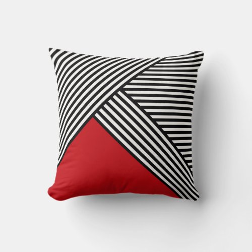 Black and white stripes with red triangle throw pillow