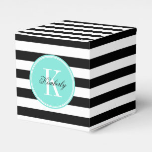 Black and White Stripes with Turquoise Monogram Favor Boxes