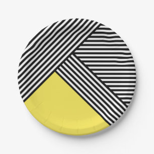 Black and white stripes with yellow triangle  paper plates