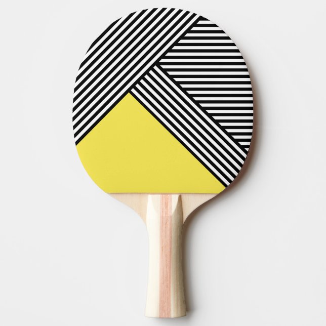 Black and white stripes with yellow triangle  ping pong paddle (Front)