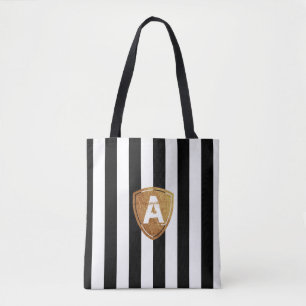Black and White stripes with your Monogram Tote Bag