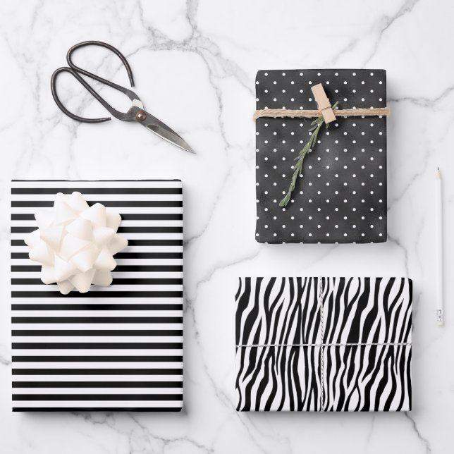 Black and White Stripes Wrapping Paper Sheets (Front)