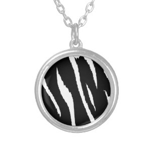 Black and White Strips Silver Plated Necklace