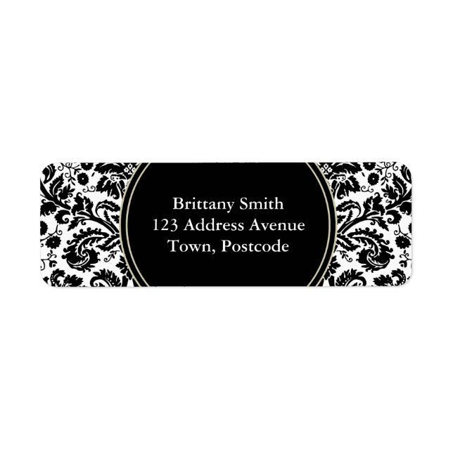 Black and white stylish damask pattern label (Front)