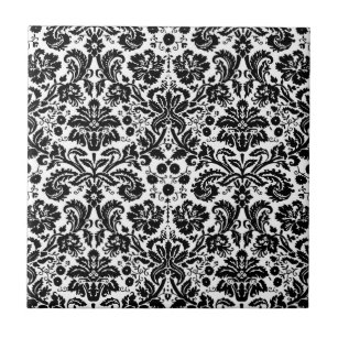 Black and white stylish damask pattern tile