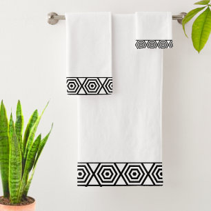 Black and White Stylish Geometric Frame Bath Towel Set