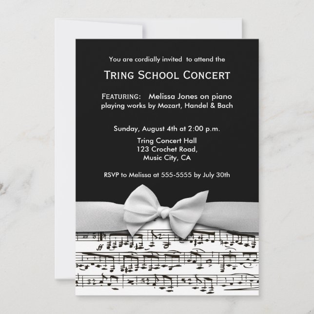 Black and white stylish music recital invitation (Front)