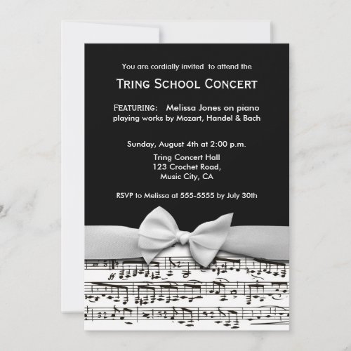 Black and white stylish music recital invitation