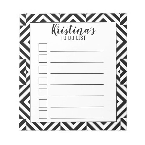 Black and White Stylish Personalized To Do List Notepad