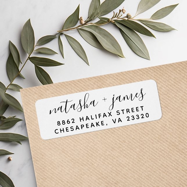 Black and White Stylish Script Wedding Address Label (Creator Uploaded)