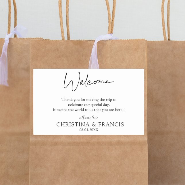 Black and White Stylish Wedding Welcome Bag Rectangular Sticker (Creator Uploaded)