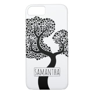 Black and white stylized tree and name Case-Mate iPhone case