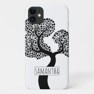 Black and white stylized tree and name iPhone 11 case