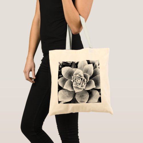 black and white succulent tote bag